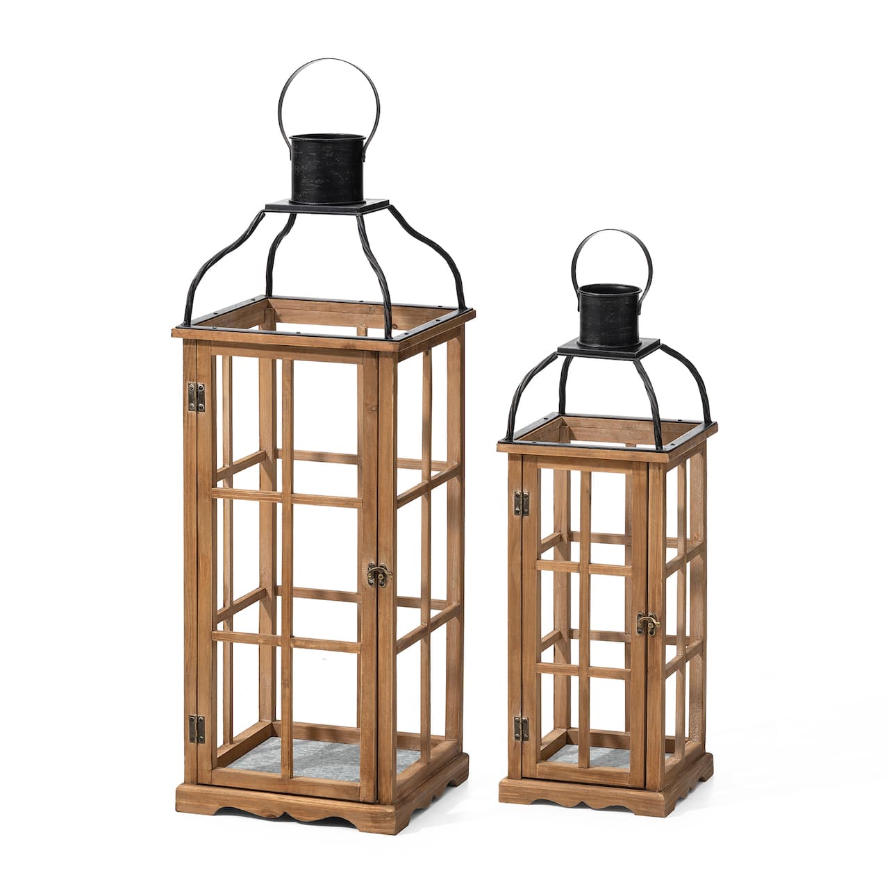 Glitzhome® Oversized Natural Farmhouse Wood & Metal Lanterns Set